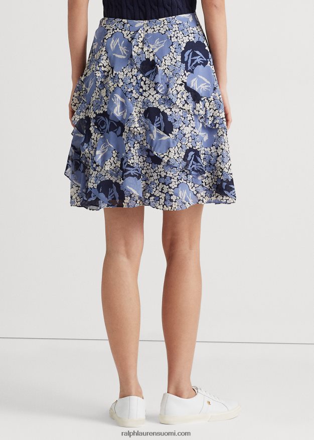 Ralph Lauren naiset kukkainen röyhelöinen georgette-hame 0Z24ZR4431 sininen/kerma/laivasto