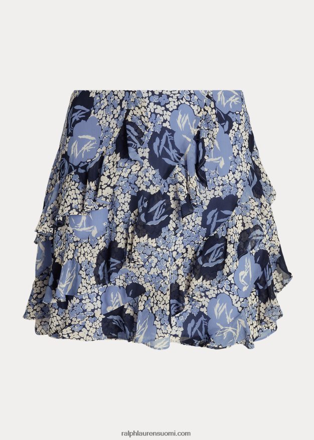 Ralph Lauren naiset kukkainen röyhelöinen georgette-hame 0Z24ZR4632 sininen/kerma/laivasto