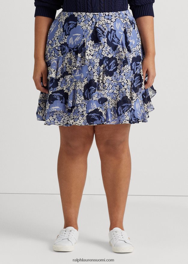 Ralph Lauren naiset kukkainen röyhelöinen georgette-hame 0Z24ZR4632 sininen/kerma/laivasto