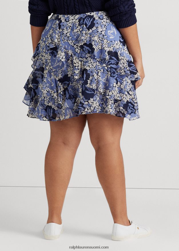 Ralph Lauren naiset kukkainen röyhelöinen georgette-hame 0Z24ZR4632 sininen/kerma/laivasto