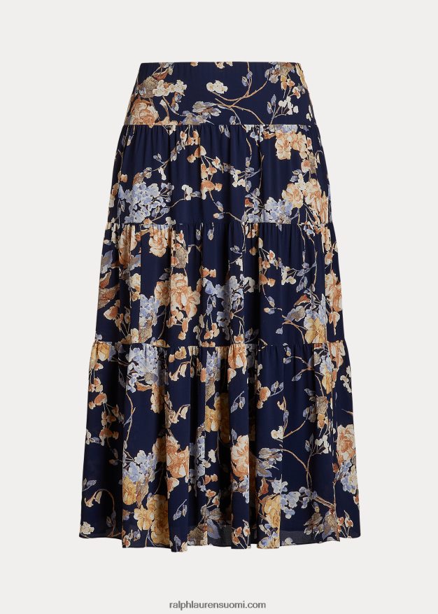Ralph Lauren naiset kukkainen ryppyinen georgette-porrashame 0Z24ZR4676 laivasto multi