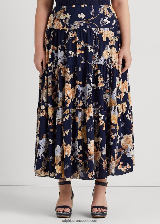 Ralph Lauren naiset kukkainen ryppyinen georgette-porrashame 0Z24ZR4676 laivasto multi