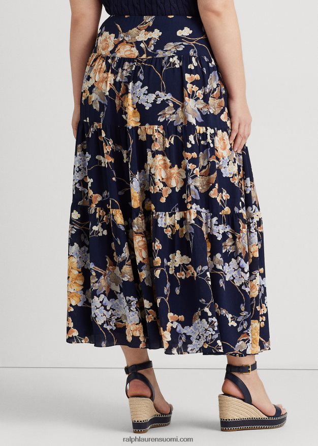 Ralph Lauren naiset kukkainen ryppyinen georgette-porrashame 0Z24ZR4676 laivasto multi