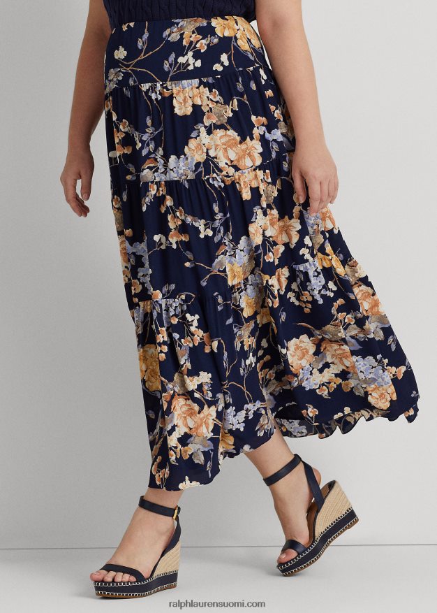 Ralph Lauren naiset kukkainen ryppyinen georgette-porrashame 0Z24ZR4676 laivasto multi