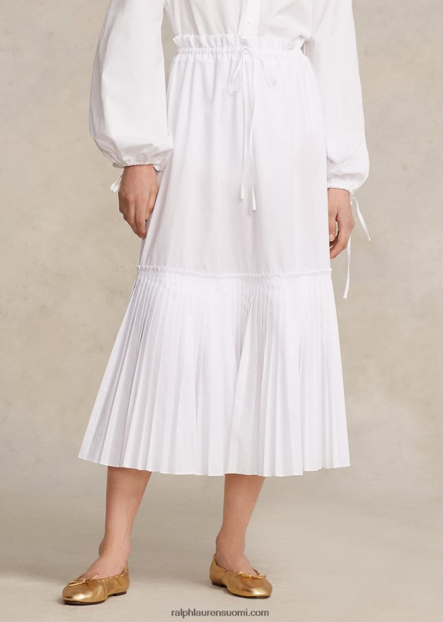 Ralph Lauren naiset laskoshelma kiristysnyörillä a-linjainen hame 0Z24ZR3129 valkoinen