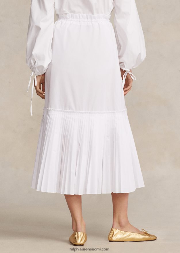 Ralph Lauren naiset laskoshelma kiristysnyörillä a-linjainen hame 0Z24ZR3129 valkoinen