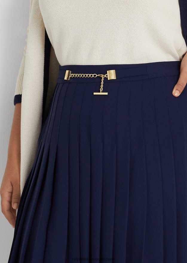 Ralph Lauren naiset laskostettu georgette-hame 0Z24ZR4595 hienostunut laivasto