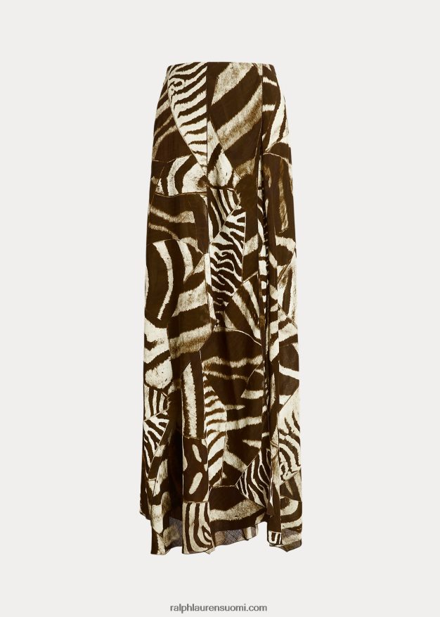 Ralph Lauren naiset liliosa seeprakuvioinen pellava voile-hame 0Z24ZR9280 ruskea/kerma moni