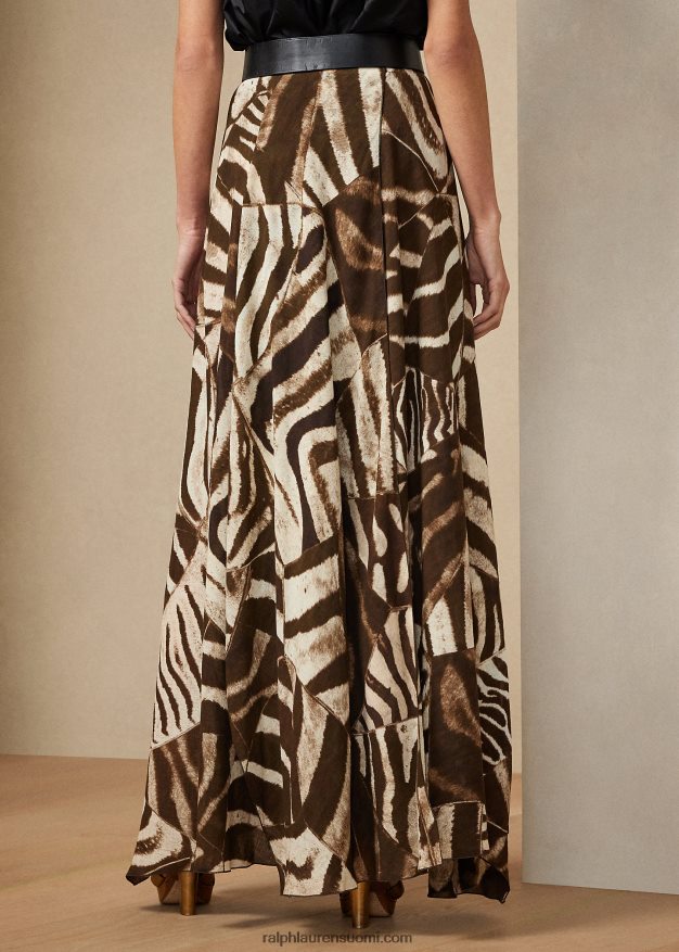 Ralph Lauren naiset liliosa seeprakuvioinen pellava voile-hame 0Z24ZR9280 ruskea/kerma moni