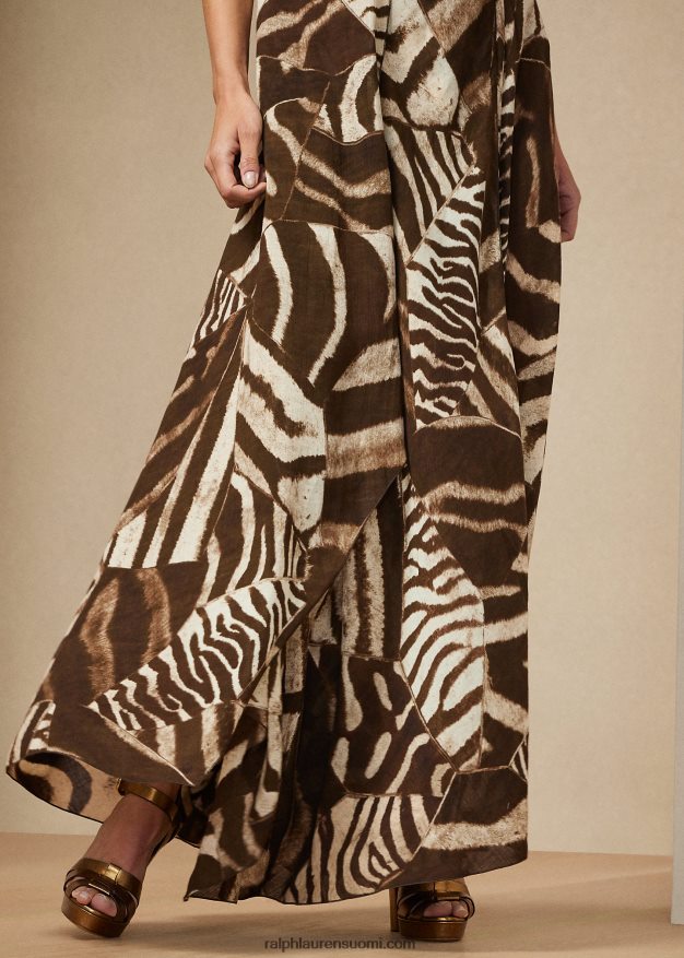 Ralph Lauren naiset liliosa seeprakuvioinen pellava voile-hame 0Z24ZR9280 ruskea/kerma moni