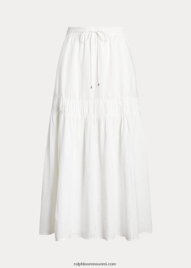 Ralph Lauren naiset pellava porrastettu maxihame 0Z24ZR3876 valkoinen