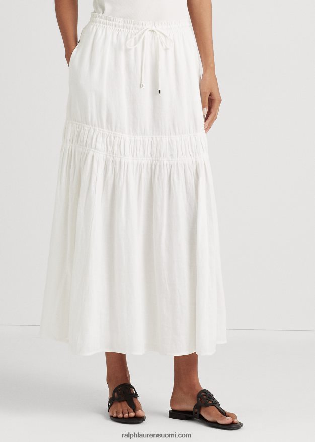 Ralph Lauren naiset pellava porrastettu maxihame 0Z24ZR3876 valkoinen
