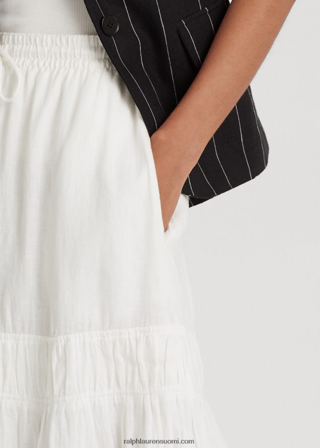 Ralph Lauren naiset pellava porrastettu maxihame 0Z24ZR3876 valkoinen