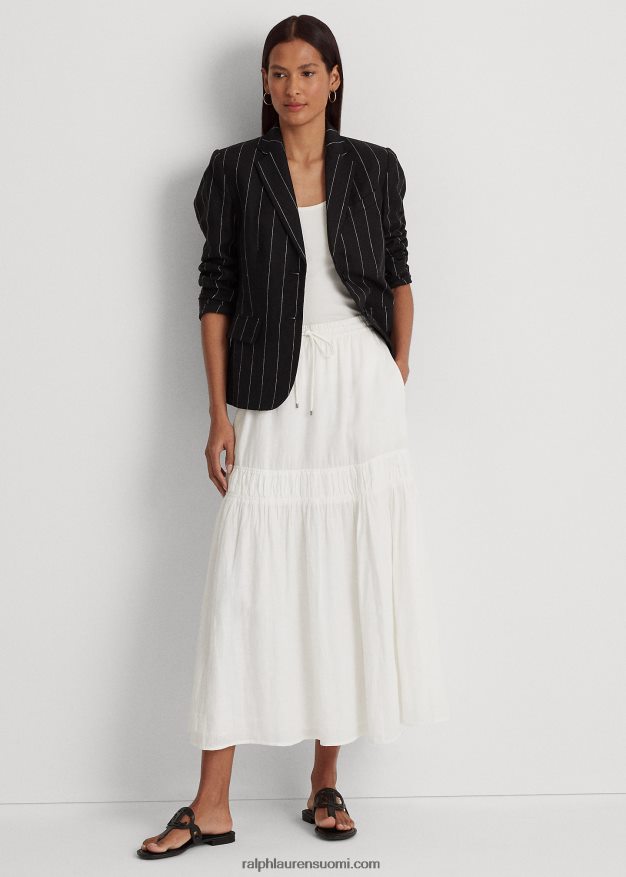 Ralph Lauren naiset pellava porrastettu maxihame 0Z24ZR4324 valkoinen