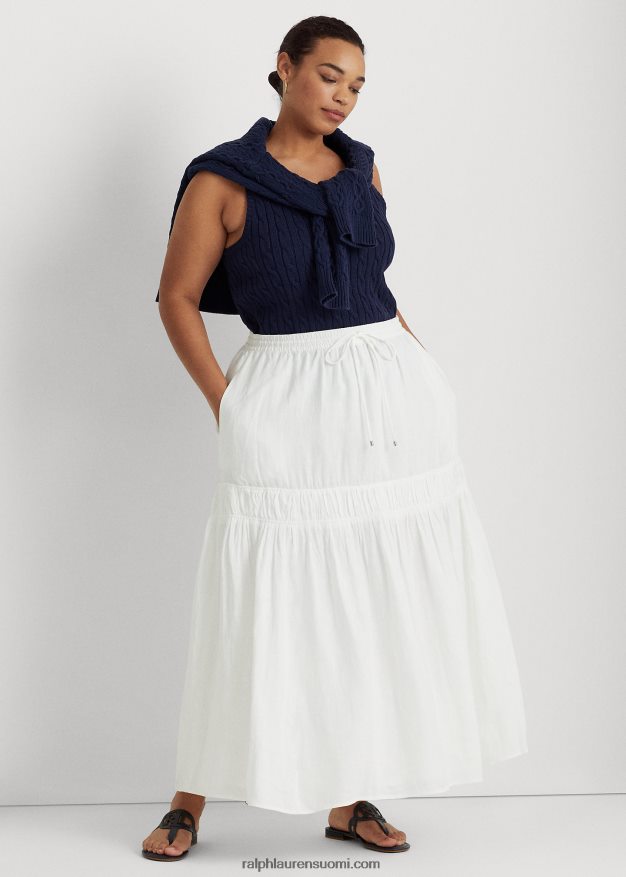 Ralph Lauren naiset pellava porrastettu maxihame 0Z24ZR4556 valkoinen