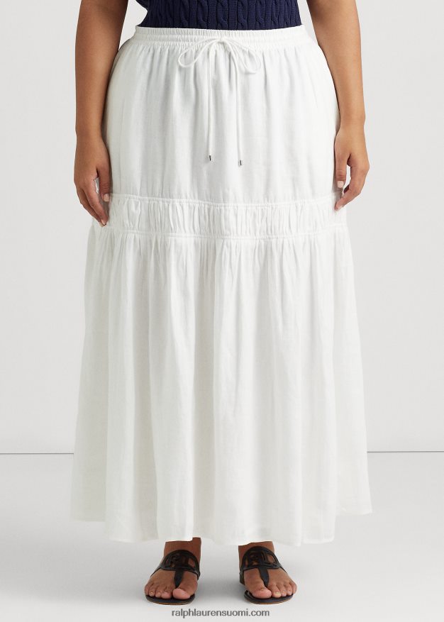 Ralph Lauren naiset pellava porrastettu maxihame 0Z24ZR4556 valkoinen