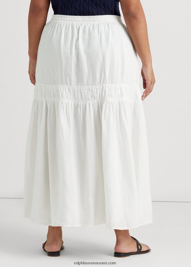Ralph Lauren naiset pellava porrastettu maxihame 0Z24ZR4556 valkoinen