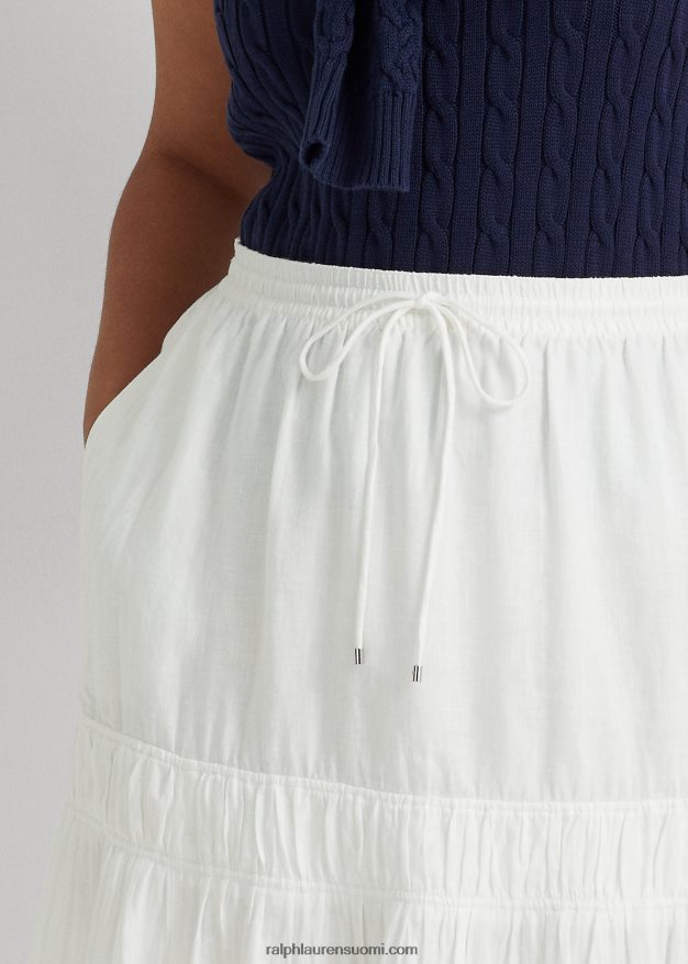 Ralph Lauren naiset pellava porrastettu maxihame 0Z24ZR4556 valkoinen