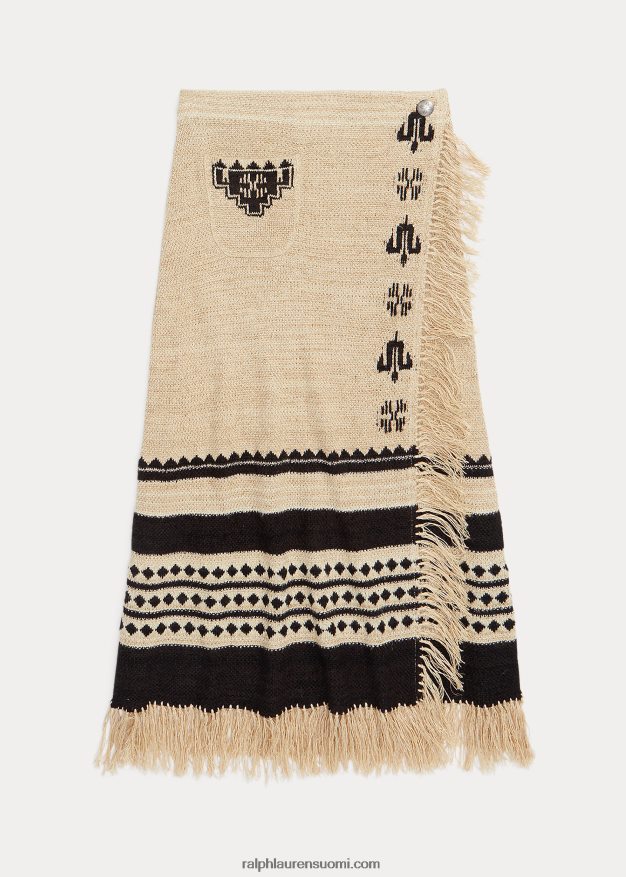 Ralph Lauren naiset pellava-silkki jacquard-hapsuhame 0Z24ZR3617 kerma/musta