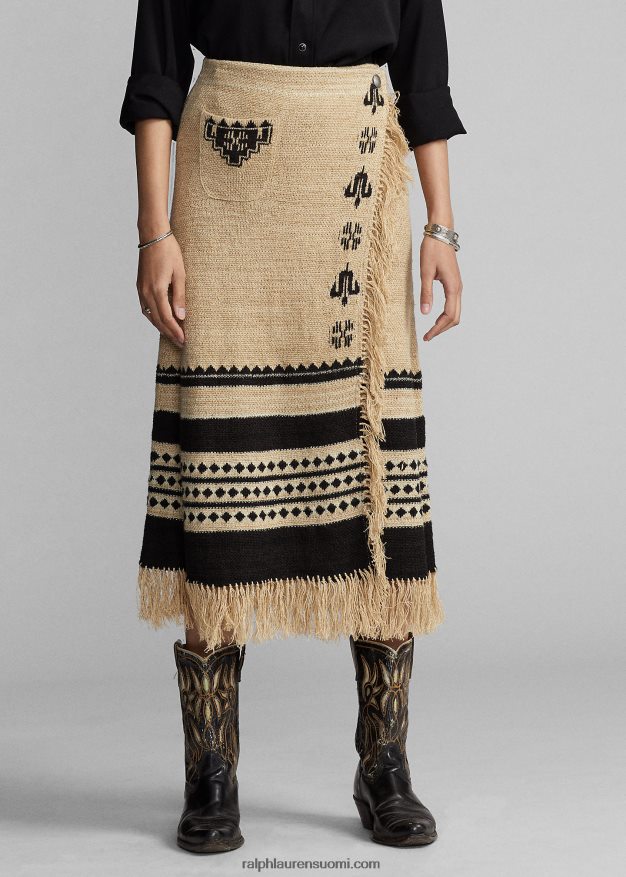 Ralph Lauren naiset pellava-silkki jacquard-hapsuhame 0Z24ZR3617 kerma/musta