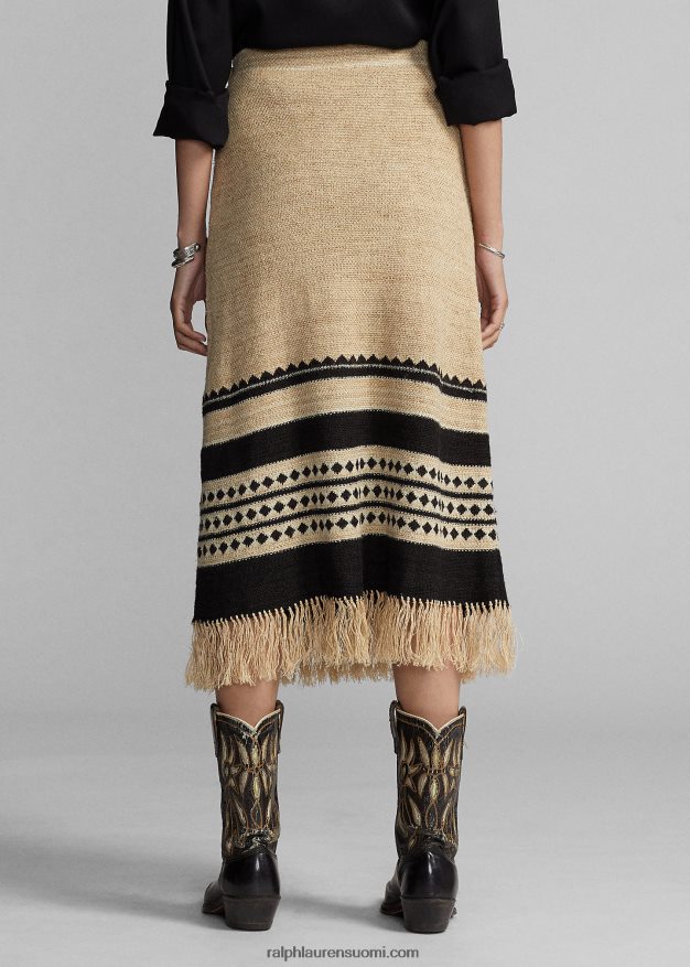 Ralph Lauren naiset pellava-silkki jacquard-hapsuhame 0Z24ZR3617 kerma/musta