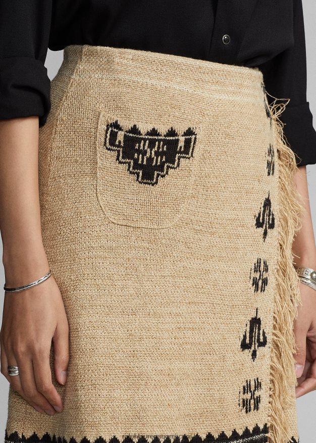 Ralph Lauren naiset pellava-silkki jacquard-hapsuhame 0Z24ZR3617 kerma/musta