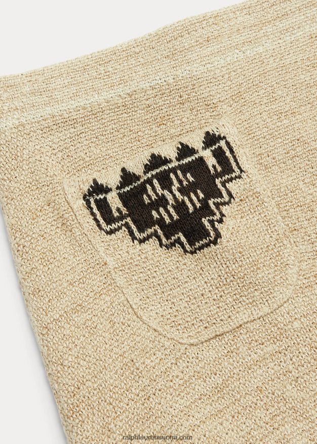 Ralph Lauren naiset pellava-silkki jacquard-hapsuhame 0Z24ZR3617 kerma/musta