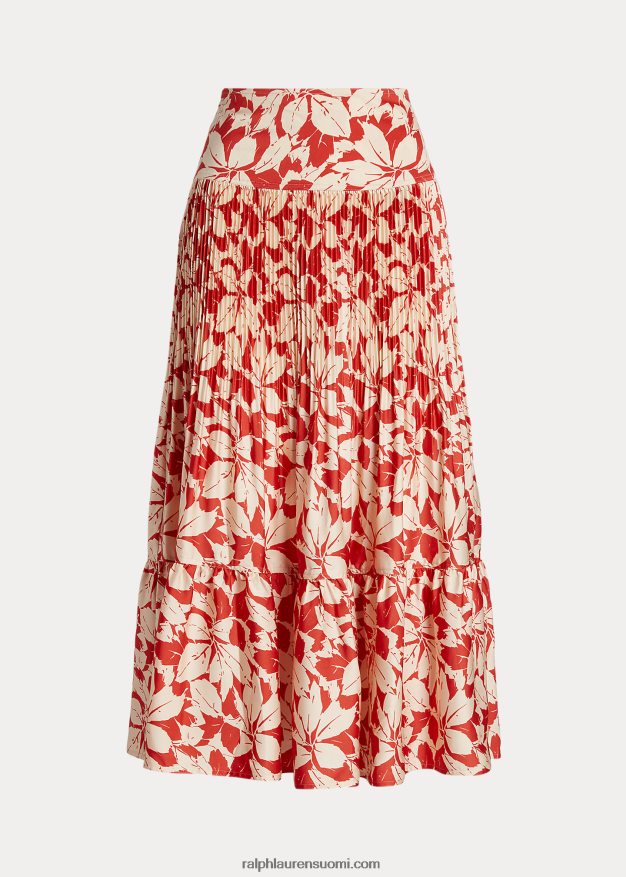 Ralph Lauren naiset printti satiinilaskostettu a-linjainen midihame 0Z24ZR3196 koivunlehtien painatus