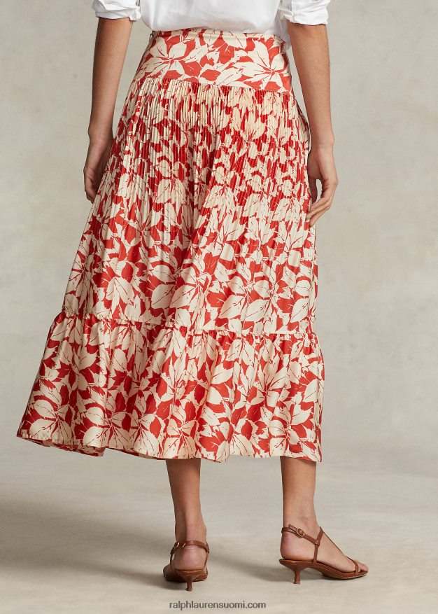 Ralph Lauren naiset printti satiinilaskostettu a-linjainen midihame 0Z24ZR3196 koivunlehtien painatus