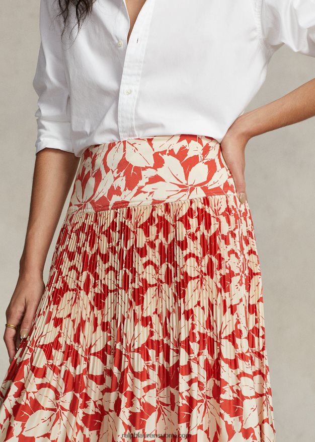 Ralph Lauren naiset printti satiinilaskostettu a-linjainen midihame 0Z24ZR3196 koivunlehtien painatus