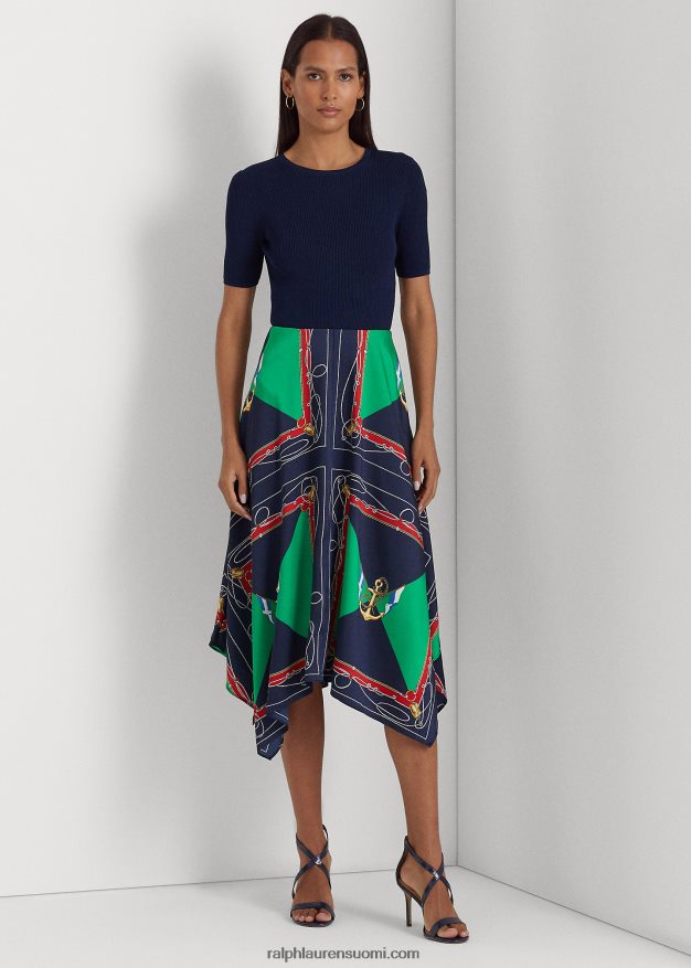 Ralph Lauren naiset printti twill midihame 0Z24ZR4890 laivasto/vihreä multi