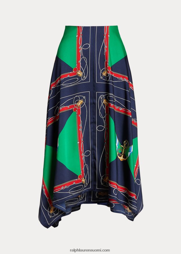 Ralph Lauren naiset printti twill midihame 0Z24ZR9543 laivasto/vihreä multi