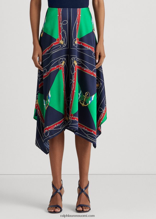 Ralph Lauren naiset printti twill midihame 0Z24ZR9543 laivasto/vihreä multi