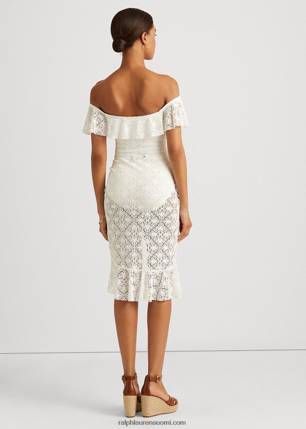 Ralph Lauren naiset röyhelöreunuksella virkattu käärehame 0Z24ZR9451 valkoinen