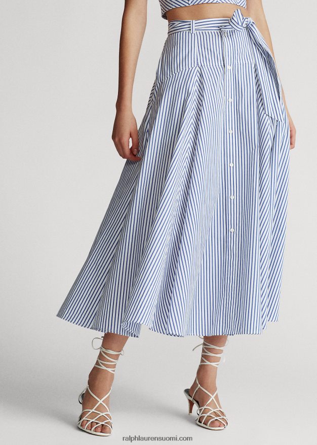 Ralph Lauren naiset raidallinen a-linjainen puuvillahame 0Z24ZR3005