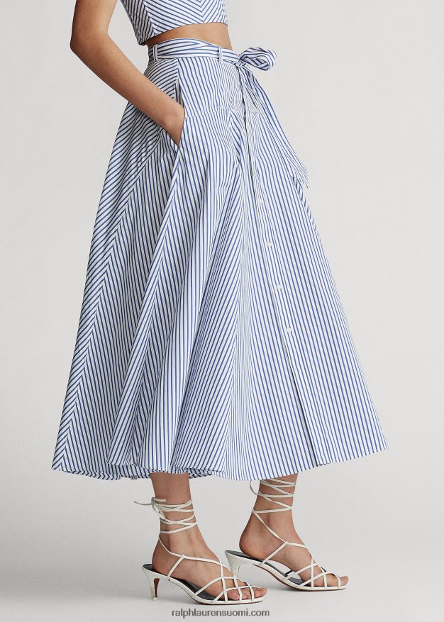 Ralph Lauren naiset raidallinen a-linjainen puuvillahame 0Z24ZR3005