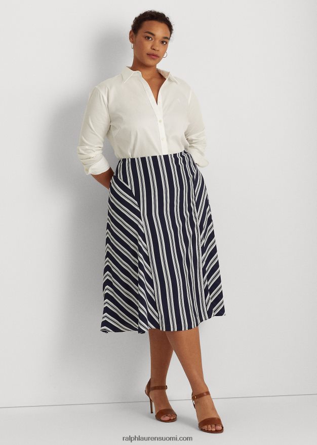 Ralph Lauren naiset raidallinen kreppihame 0Z24ZR4802 laivasto/valkoinen