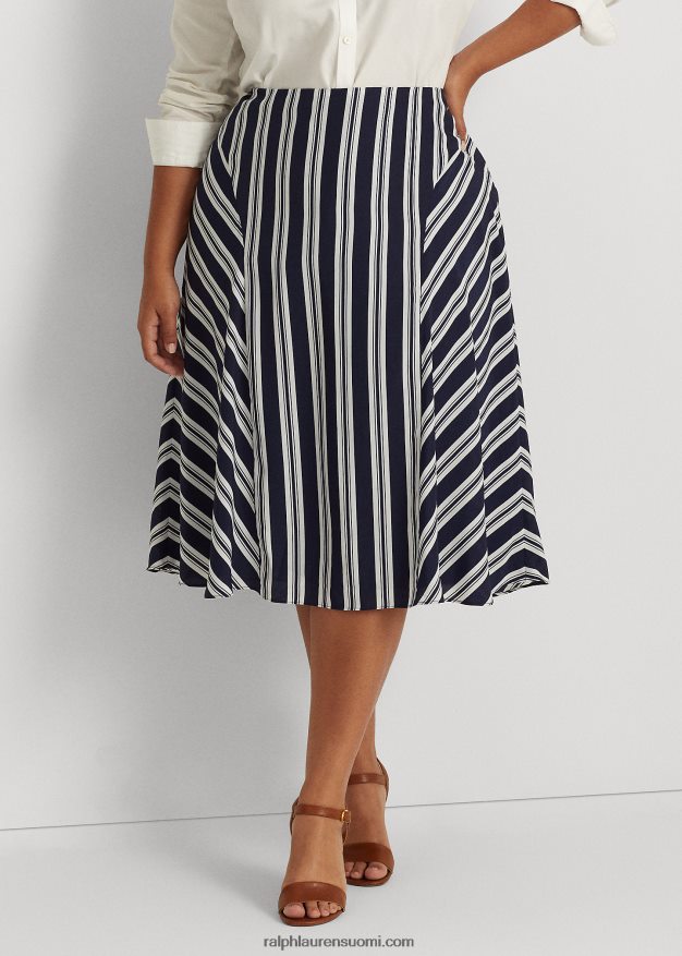 Ralph Lauren naiset raidallinen kreppihame 0Z24ZR4802 laivasto/valkoinen