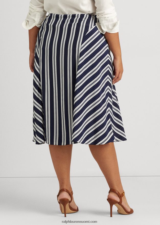 Ralph Lauren naiset raidallinen kreppihame 0Z24ZR4802 laivasto/valkoinen