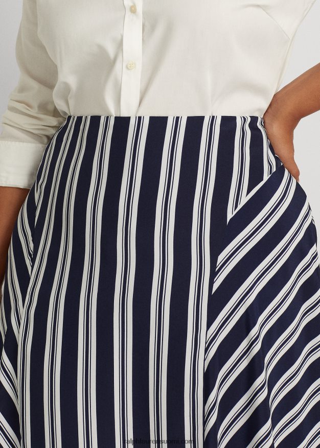 Ralph Lauren naiset raidallinen kreppihame 0Z24ZR4802 laivasto/valkoinen