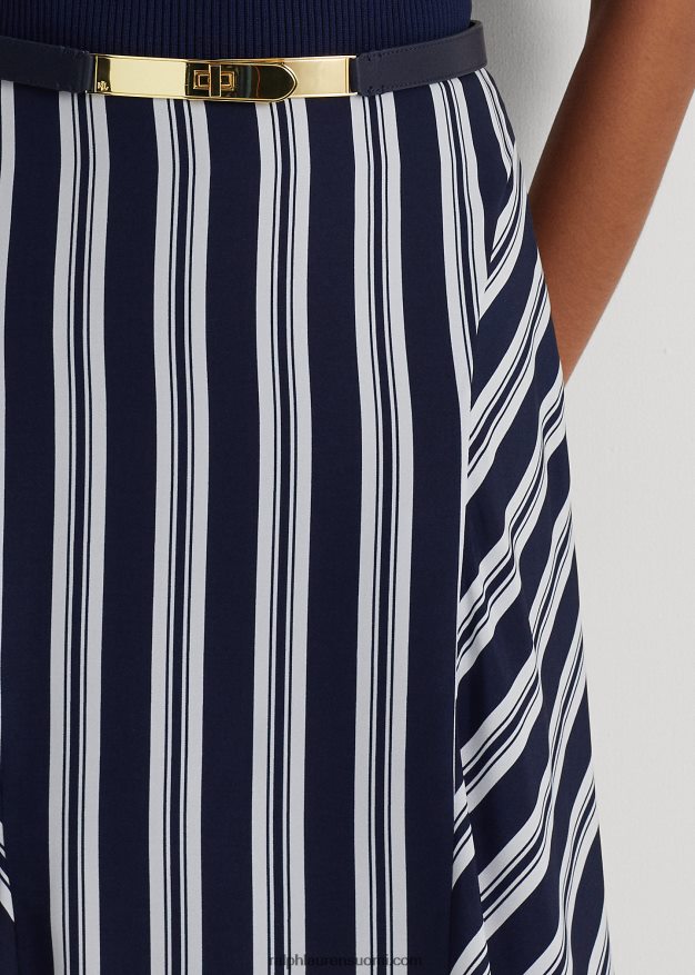 Ralph Lauren naiset raidallinen kreppihame 0Z24ZR4868 laivasto/valkoinen