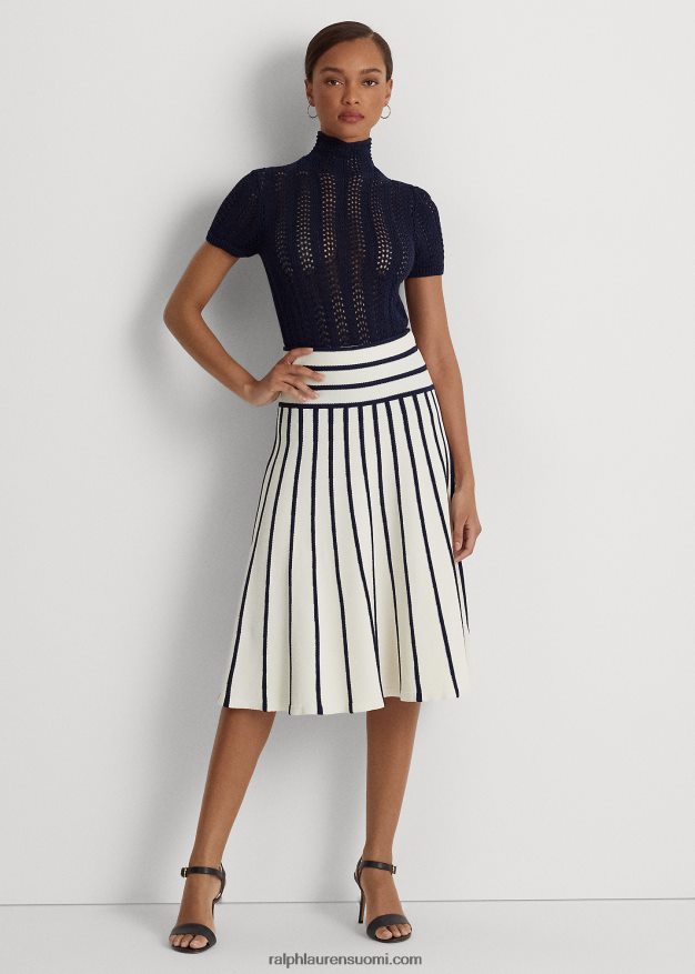 Ralph Lauren naiset raidallinen neulottu midihame 0Z24ZR4417 mascarpone kerma/laivasto