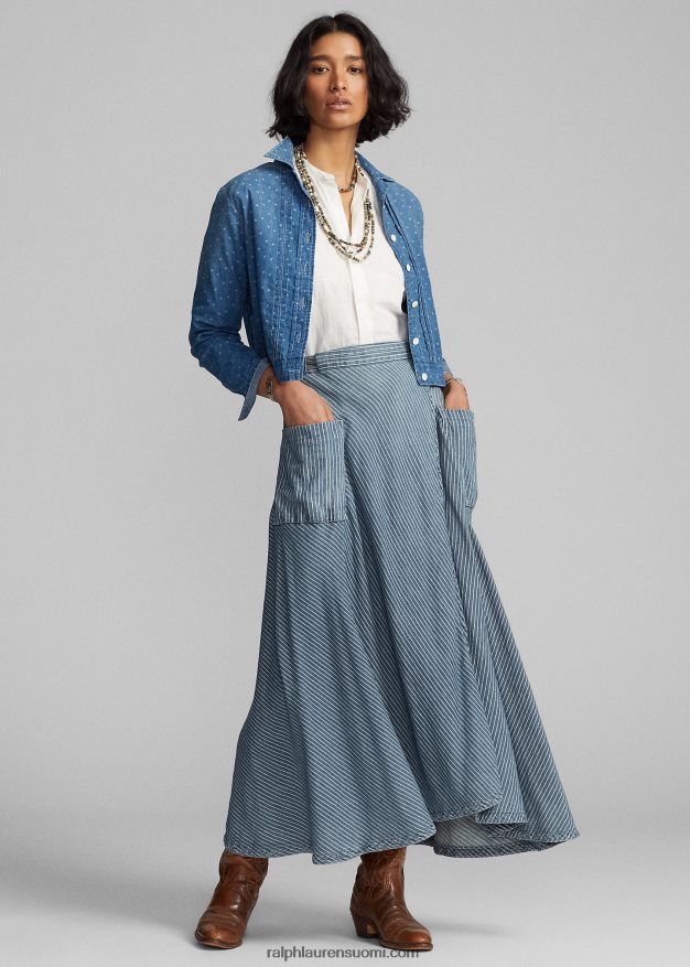 Ralph Lauren naiset raidallinen puuvilla-pellavahame 0Z24ZR3640