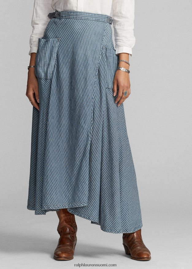 Ralph Lauren naiset raidallinen puuvilla-pellavahame 0Z24ZR3640