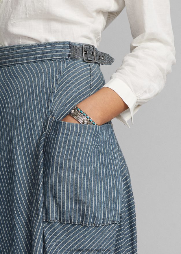 Ralph Lauren naiset raidallinen puuvilla-pellavahame 0Z24ZR3640