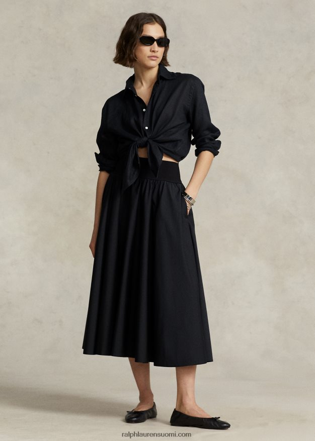 Ralph Lauren naiset shirred-yoke-linjainen hame 0Z24ZR2961 musta