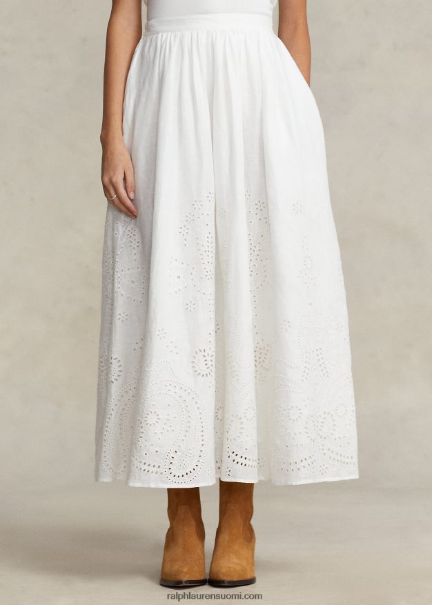 Ralph Lauren naiset silmukainen pellava midihame 0Z24ZR2997 valkoinen