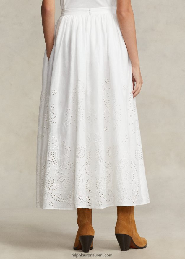 Ralph Lauren naiset silmukainen pellava midihame 0Z24ZR2997 valkoinen