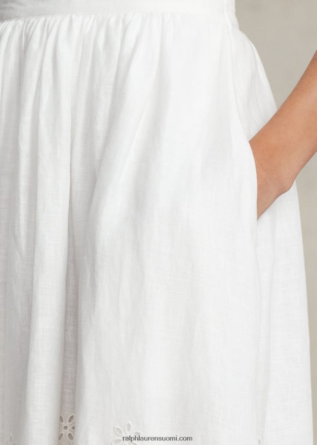 Ralph Lauren naiset silmukainen pellava midihame 0Z24ZR2997 valkoinen