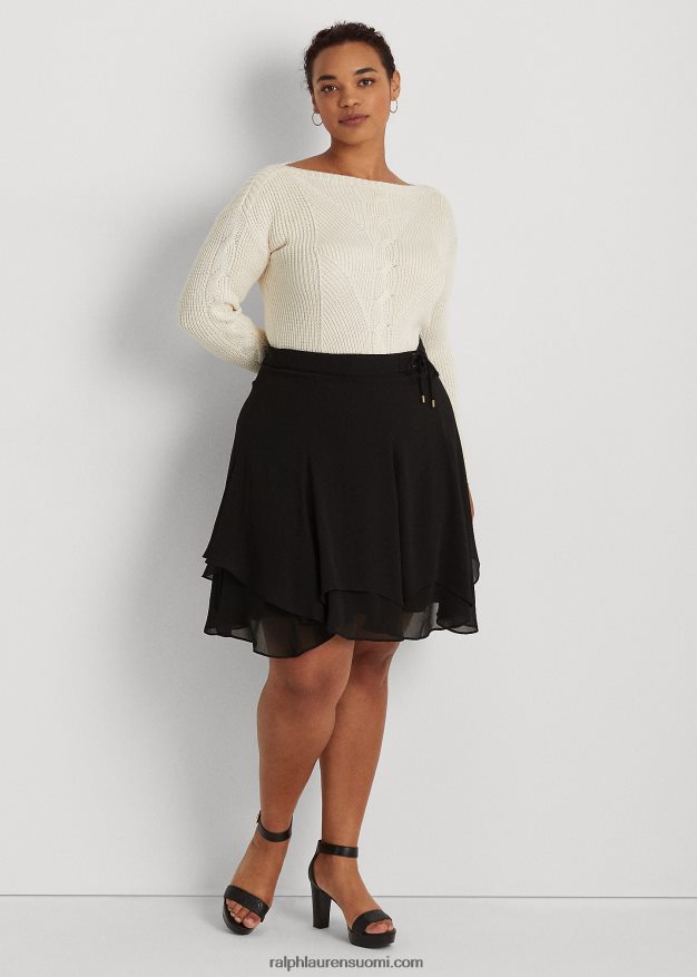 Ralph Lauren naiset tekomokkanahkareunainen georgette-hame 0Z24ZR4814